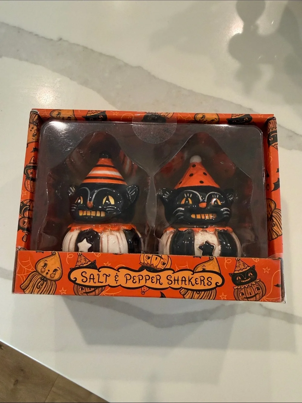 Halloween Black & Orange Cat Salt and Pepper Shaker Set